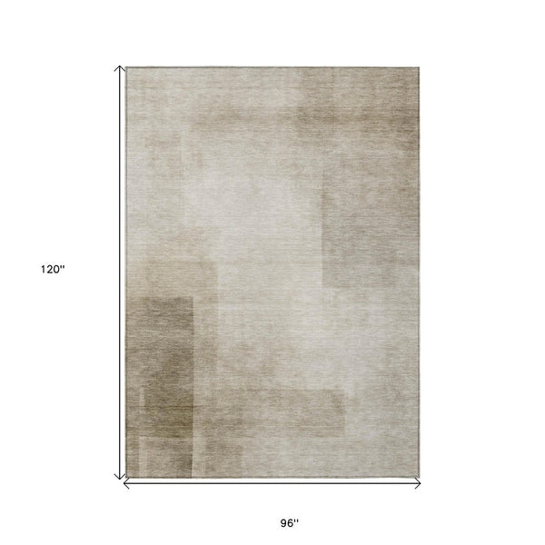 HomeRoots 5' Khaki Geometric Indoor Outdoor Area Rug - Stylish, Washable, Durable, Perfect for High-Traffic Areas 8' X 10' 608097
