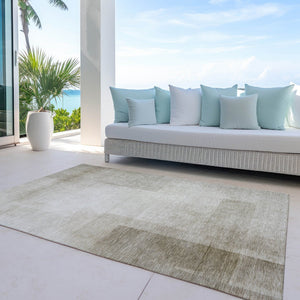 HomeRoots 9' X 12' Khaki Geometric Indoor Outdoor Area Rug – Stylish, Washable, Durable & Easy-Care Design 608098