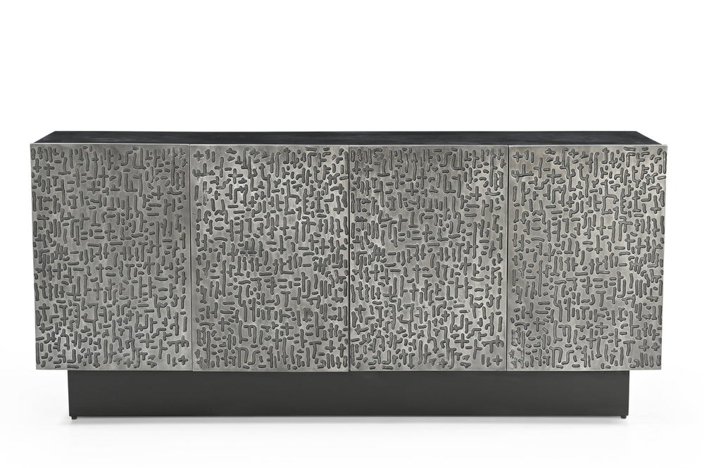 Basset Mirror Sevigny Server: Bold Modern Mango Wood Design With Textured Aluminum Doors & Stylish Storage Solutions Black Wood,Iron,Aluminium 6081-dr-576