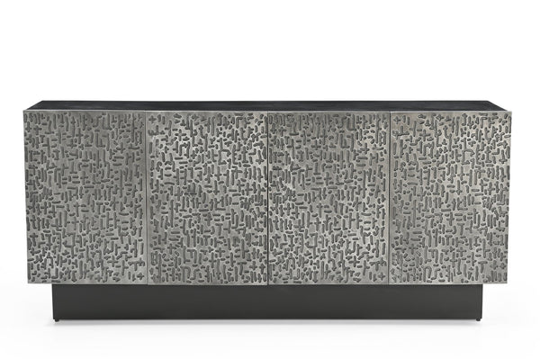 Basset Mirror Sevigny Server: Bold Modern Mango Wood Design With Textured Aluminum Doors & Stylish Storage Solutions Black Wood,Iron,Aluminium 6081-dr-576