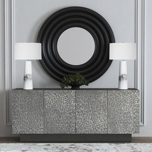 Basset Mirror Sevigny Server: Bold Modern Mango Wood Design With Textured Aluminum Doors & Stylish Storage Solutions Black Wood,Iron,Aluminium 6081-dr-576