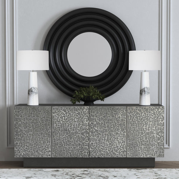 Basset Mirror Sevigny Server: Bold Modern Mango Wood Design With Textured Aluminum Doors & Stylish Storage Solutions Black Wood,Iron,Aluminium 6081-dr-576