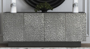 Basset Mirror Sevigny Server: Bold Modern Mango Wood Design With Textured Aluminum Doors & Stylish Storage Solutions Black Wood,Iron,Aluminium 6081-dr-576