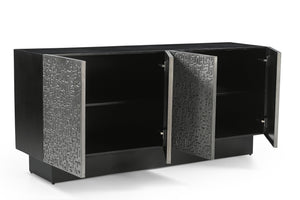 Basset Mirror Sevigny Server: Bold Modern Mango Wood Design With Textured Aluminum Doors & Stylish Storage Solutions Black Wood,Iron,Aluminium 6081-dr-576