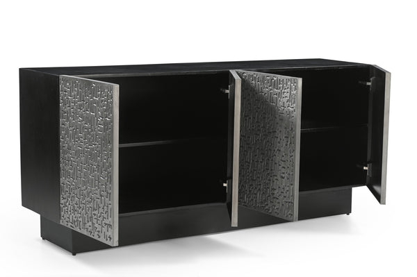 Basset Mirror Sevigny Server: Bold Modern Mango Wood Design With Textured Aluminum Doors & Stylish Storage Solutions Black Wood,Iron,Aluminium 6081-dr-576