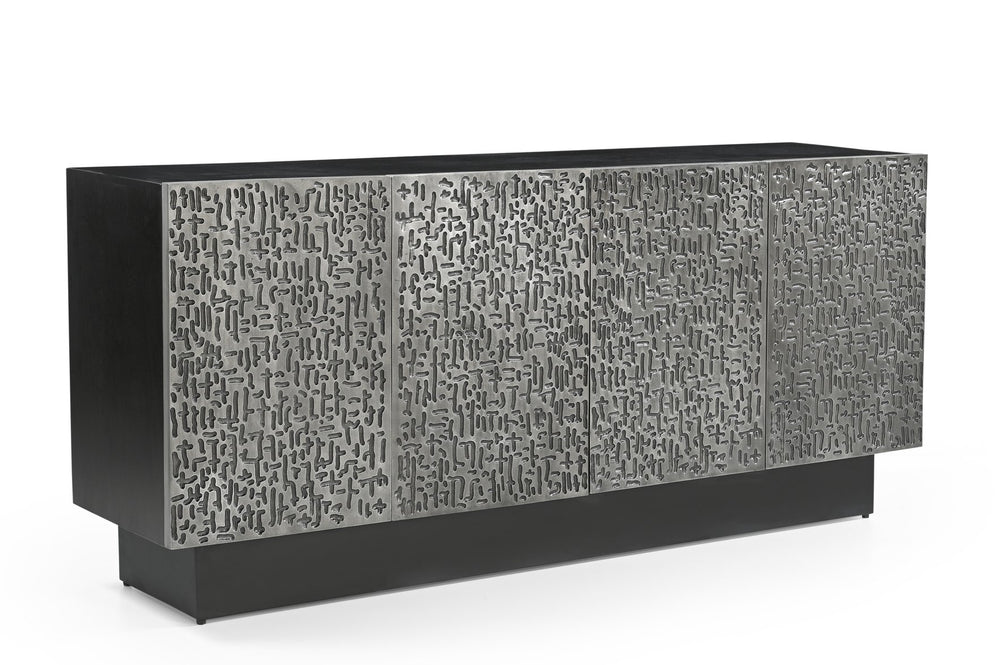 Basset Mirror Sevigny Server: Bold Modern Mango Wood Design With Textured Aluminum Doors & Stylish Storage Solutions Black Wood,Iron,Aluminium 6081-dr-576