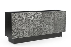 Basset Mirror Sevigny Server: Bold Modern Mango Wood Design With Textured Aluminum Doors & Stylish Storage Solutions Black Wood,Iron,Aluminium 6081-dr-576