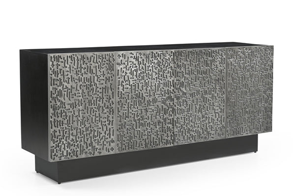 Basset Mirror Sevigny Server: Bold Modern Mango Wood Design With Textured Aluminum Doors & Stylish Storage Solutions Black Wood,Iron,Aluminium 6081-dr-576
