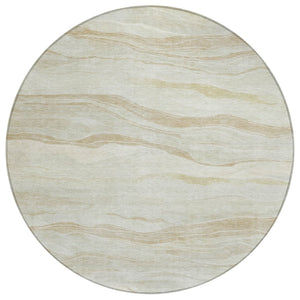 HomeRoots 5' Beige Striped Area Rug - Durable, Washable, and Stylish for Indoor or Outdoor Spaces, Perfect for Pets 8' Round 608102
