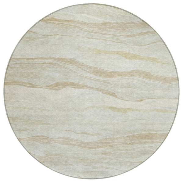 HomeRoots 5' Beige Striped Area Rug - Durable, Washable, and Stylish for Indoor or Outdoor Spaces, Perfect for Pets 8' Round 608102