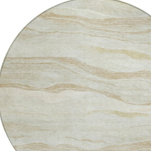 HomeRoots 5' Beige Striped Area Rug - Durable, Washable, and Stylish for Indoor or Outdoor Spaces, Perfect for Pets 8' Round 608102