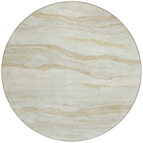 HomeRoots 5' Beige Striped Area Rug - Durable, Washable, and Stylish for Indoor or Outdoor Spaces, Perfect for Pets 8' Round 608102