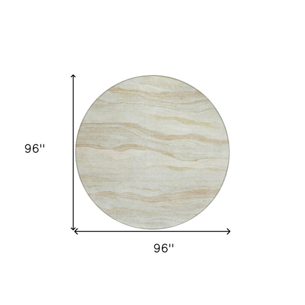 HomeRoots 5' Beige Striped Area Rug - Durable, Washable, and Stylish for Indoor or Outdoor Spaces, Perfect for Pets 8' Round 608102