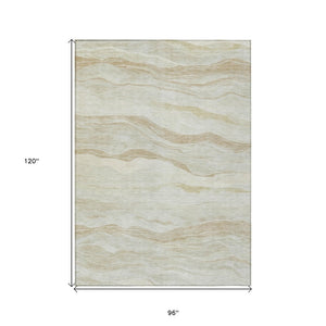 HomeRoots 5' Beige Striped Area Rug - Durable, Washable, and Stylish for Indoor or Outdoor Spaces, Perfect for Pets 8' X 10' 608103