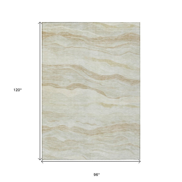 HomeRoots 5' Beige Striped Area Rug - Durable, Washable, and Stylish for Indoor or Outdoor Spaces, Perfect for Pets 8' X 10' 608103