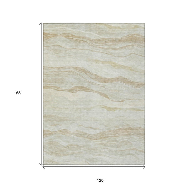 HomeRoots 5' Beige Striped Area Rug - Durable, Washable, and Stylish for Indoor or Outdoor Spaces, Perfect for Pets 10' X 14' 608105