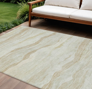 HomeRoots 5' Beige Striped Area Rug - Durable, Washable, and Stylish for Indoor or Outdoor Spaces, Perfect for Pets 10' X 14' 608105