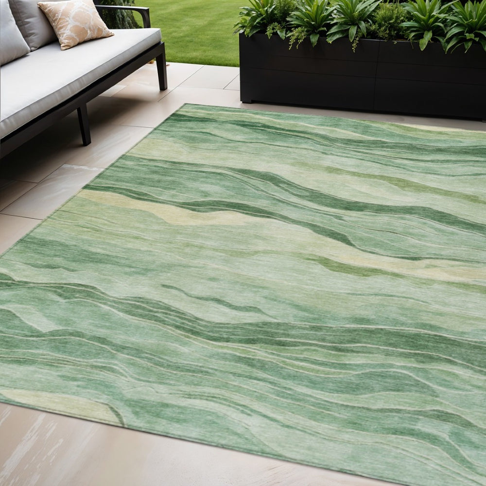 HomeRoots 5' Green Striped Washable Area Rug - Durable, Stylish, Indoor-Outdoor Essential for All Spaces 5' X 8' 608113