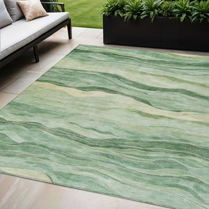 HomeRoots 5' Green Striped Washable Area Rug - Durable, Stylish, Indoor-Outdoor Essential for All Spaces 5' X 8' 608113