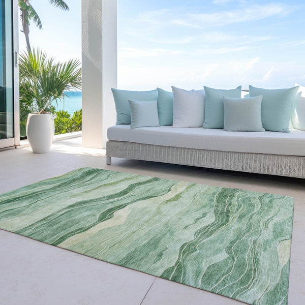 HomeRoots 5' Green Striped Washable Area Rug - Durable, Stylish, Indoor-Outdoor Essential for All Spaces 5' X 8' 608113