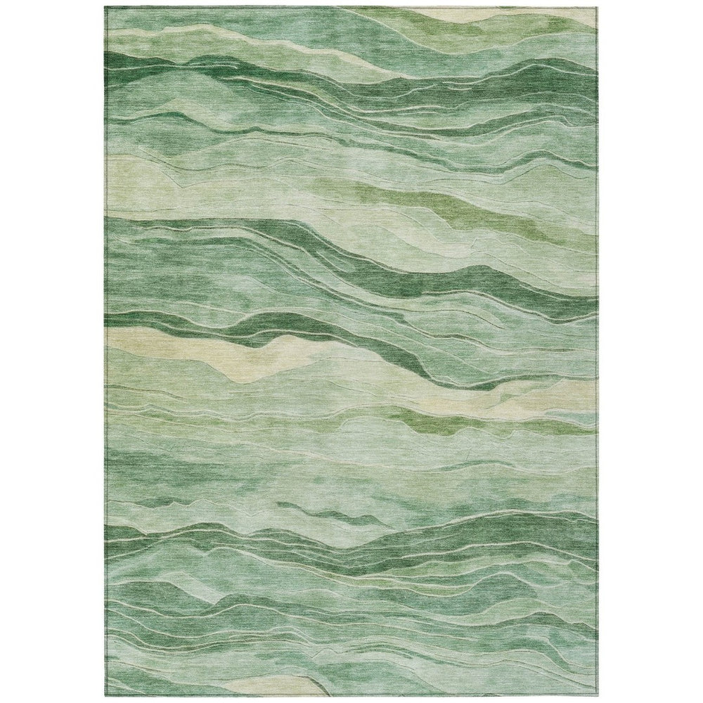HomeRoots 5' Green Striped Washable Area Rug - Durable, Stylish, Indoor-Outdoor Essential for All Spaces 5' X 8' 608113