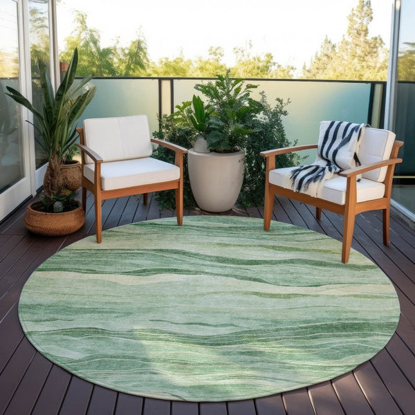 HomeRoots 5' Green Striped Washable Area Rug - Durable, Stylish, Indoor-Outdoor Essential for All Spaces 8' Round 608114