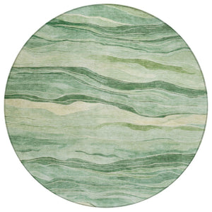 HomeRoots 5' Green Striped Washable Area Rug - Durable, Stylish, Indoor-Outdoor Essential for All Spaces 8' Round 608114