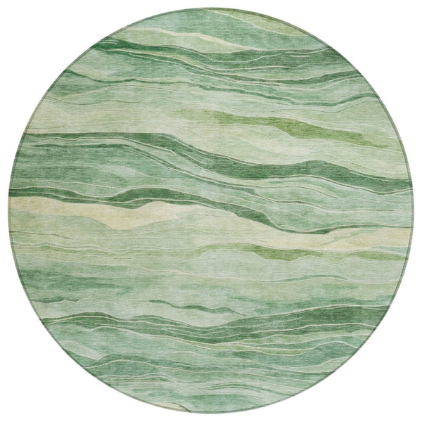 HomeRoots 5' Green Striped Washable Area Rug - Durable, Stylish, Indoor-Outdoor Essential for All Spaces 8' Round 608114