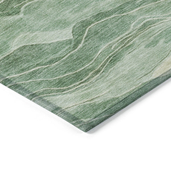 HomeRoots 5' Green Striped Washable Area Rug - Durable, Stylish, Indoor-Outdoor Essential for All Spaces 8' Round 608114