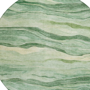 HomeRoots 5' Green Striped Washable Area Rug - Durable, Stylish, Indoor-Outdoor Essential for All Spaces 8' Round 608114