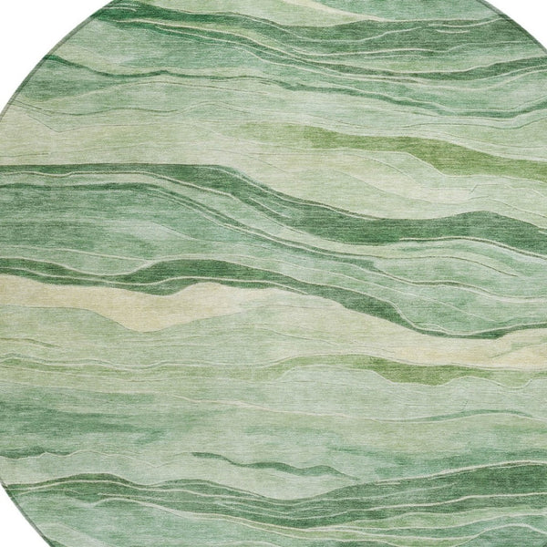 HomeRoots 5' Green Striped Washable Area Rug - Durable, Stylish, Indoor-Outdoor Essential for All Spaces 8' Round 608114