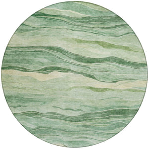 HomeRoots 5' Green Striped Washable Area Rug - Durable, Stylish, Indoor-Outdoor Essential for All Spaces 8' Round 608114