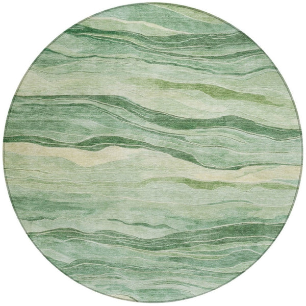 HomeRoots 5' Green Striped Washable Area Rug - Durable, Stylish, Indoor-Outdoor Essential for All Spaces 8' Round 608114