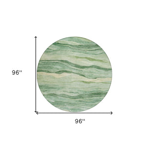HomeRoots 5' Green Striped Washable Area Rug - Durable, Stylish, Indoor-Outdoor Essential for All Spaces 8' Round 608114