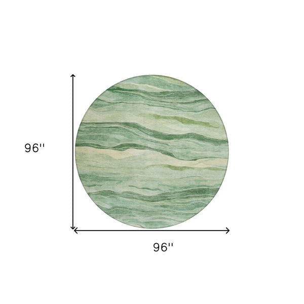 HomeRoots 5' Green Striped Washable Area Rug - Durable, Stylish, Indoor-Outdoor Essential for All Spaces 8' Round 608114