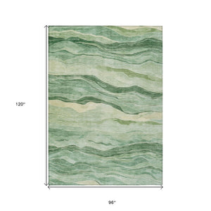 HomeRoots 5' Green Striped Washable Area Rug - Durable, Stylish, Indoor-Outdoor Essential for All Spaces 8' X 10' 608115