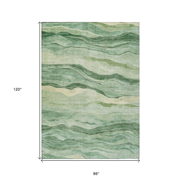 HomeRoots 5' Green Striped Washable Area Rug - Durable, Stylish, Indoor-Outdoor Essential for All Spaces 8' X 10' 608115