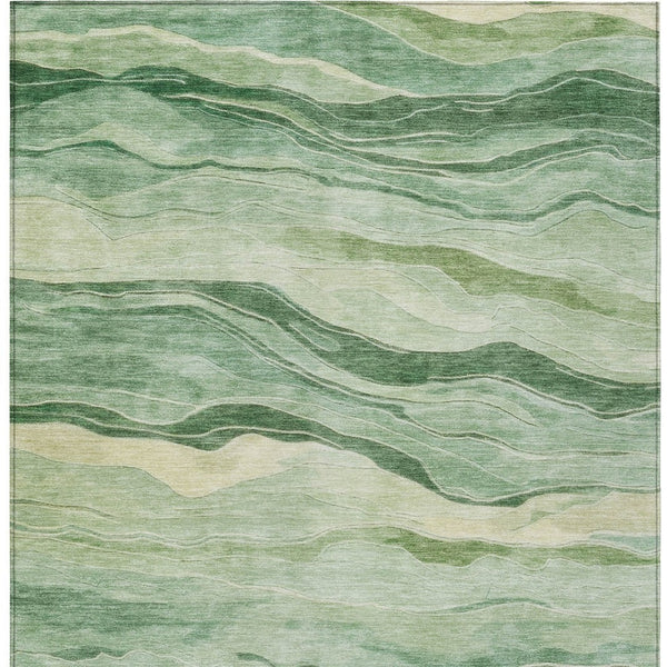 HomeRoots 5' Green Striped Washable Area Rug - Durable, Stylish, Indoor-Outdoor Essential for All Spaces 8' X 10' 608115