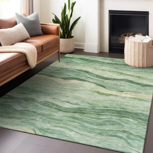 HomeRoots 5' Green Striped Washable Area Rug - Durable, Stylish, Indoor-Outdoor Essential for All Spaces 8' X 10' 608115