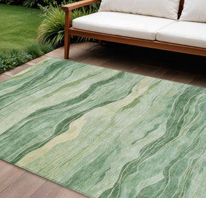HomeRoots 5' Green Striped Washable Area Rug - Durable, Stylish, Indoor-Outdoor Essential for All Spaces 9' X 12' 608116
