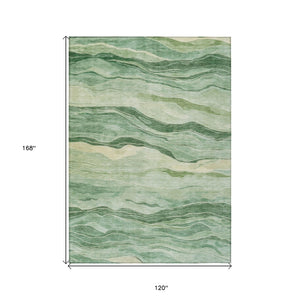 HomeRoots 5' Green Striped Washable Area Rug - Durable, Stylish, Indoor-Outdoor Essential for All Spaces 10' X 14' 608117