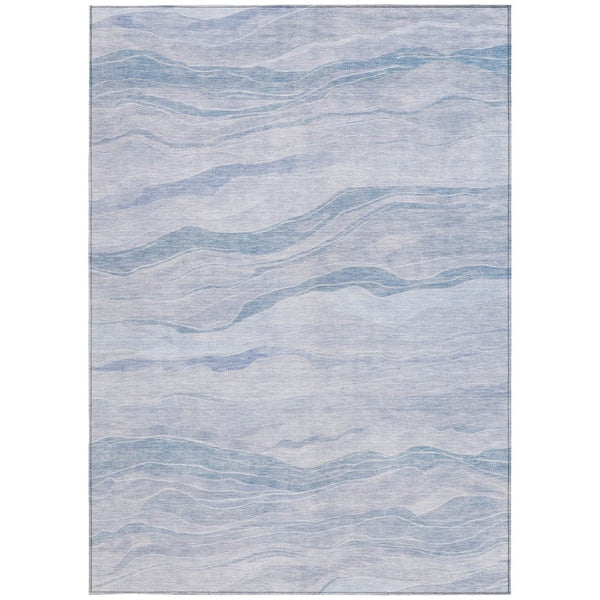 HomeRoots 5' Sky Blue Striped Indoor Outdoor Area Rug – Stylish, Durable, Washable for High-Traffic Spaces 5' X 8' 608125