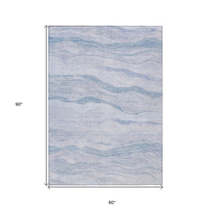 HomeRoots 5' Sky Blue Striped Indoor Outdoor Area Rug – Stylish, Durable, Washable for High-Traffic Spaces 5' X 8' 608125