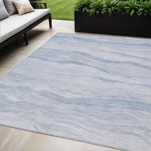 HomeRoots 5' Sky Blue Striped Indoor Outdoor Area Rug – Stylish, Durable, Washable for High-Traffic Spaces 5' X 8' 608125