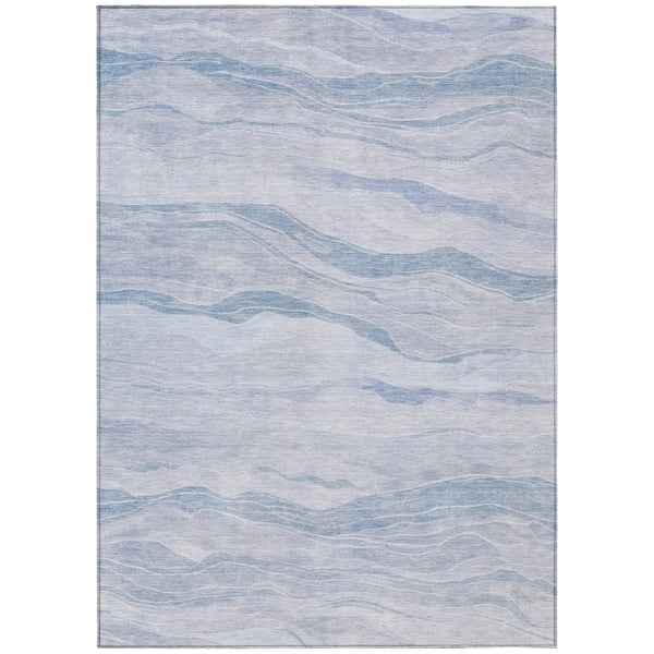 HomeRoots 5' Sky Blue Striped Indoor Outdoor Area Rug – Stylish, Durable, Washable for High-Traffic Spaces 5' X 8' 608125