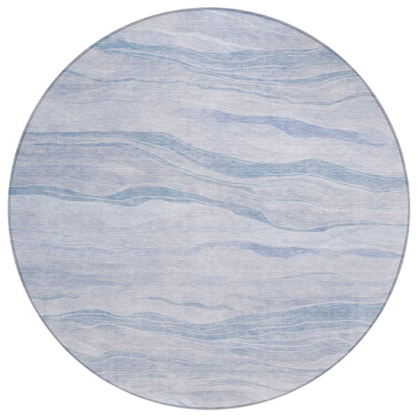 HomeRoots 5' Sky Blue Striped Indoor Outdoor Area Rug – Stylish, Durable, Washable for High-Traffic Spaces 8' Round 608126