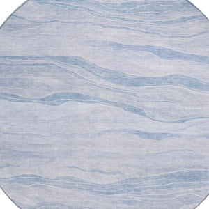 HomeRoots 5' Sky Blue Striped Indoor Outdoor Area Rug – Stylish, Durable, Washable for High-Traffic Spaces 8' Round 608126