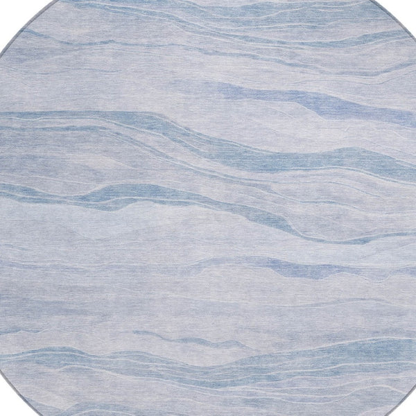 HomeRoots 5' Sky Blue Striped Indoor Outdoor Area Rug – Stylish, Durable, Washable for High-Traffic Spaces 8' Round 608126