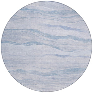 HomeRoots 5' Sky Blue Striped Indoor Outdoor Area Rug – Stylish, Durable, Washable for High-Traffic Spaces 8' Round 608126