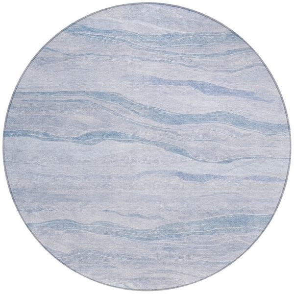 HomeRoots 5' Sky Blue Striped Indoor Outdoor Area Rug – Stylish, Durable, Washable for High-Traffic Spaces 8' Round 608126